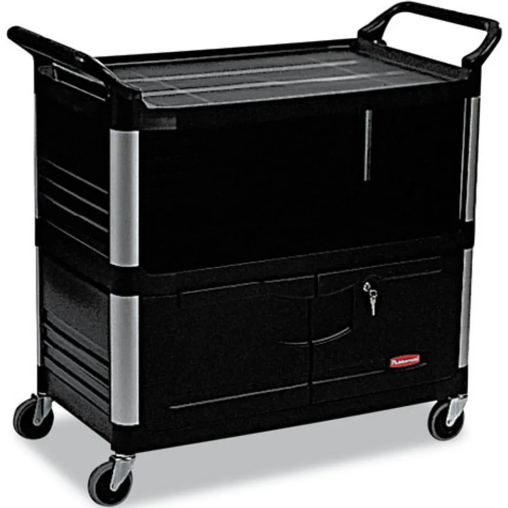Rubbermaid Commercial 40.63 in. x 20.75 in. x 37.81 in. 300 lbs. Capacity 3 Shelves Plastic Xtra Equipment Cart - Black