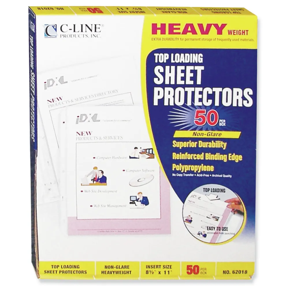 C-Line 3-Hole Punched Top Load 8.5 in. x 11 in. Insert Heavy-Duty Polypropylene Sheet Protectors - Nonglare Clear Front (50/Box)