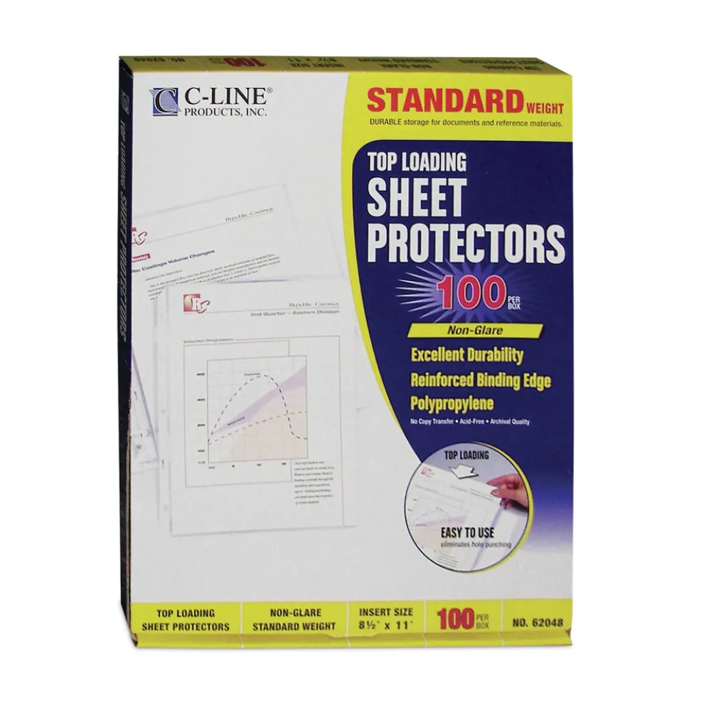 C-Line 3-Hole Punched Top Load 8.5 in. x 11 in. Insert Medium-Duty Polypropylene Sheet Protectors - Nonglare Clear Front (100/Box)