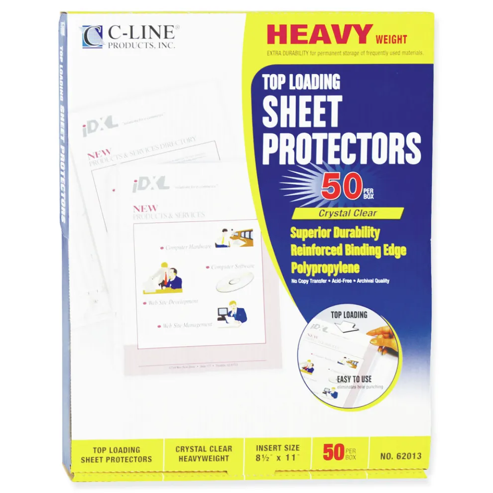 C-Line 3-Hole Punched Top Load 8.5 in. x 11 in. Insert Heavy-Duty Polypropylene Sheet Protectors - Clear Front (50/Box)