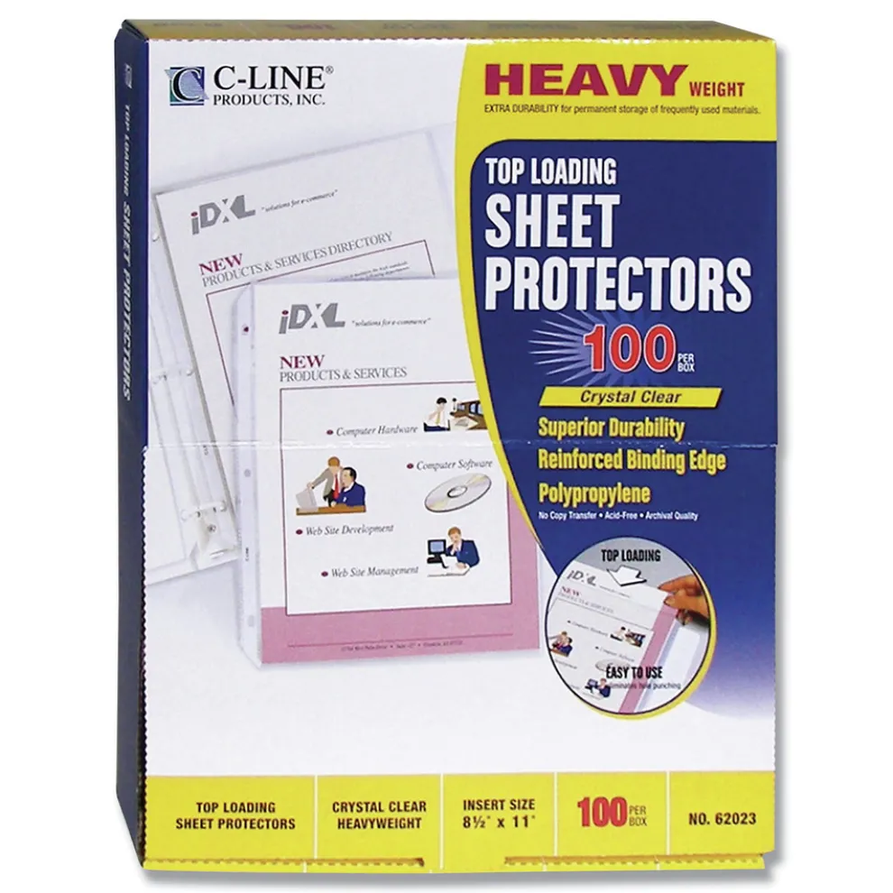 C-Line 3-Hole Punched Top Load 8.5 in. x 11 in. Insert Heavy-Duty Polypropylene Sheet Protectors - Clear Front (100/Box)