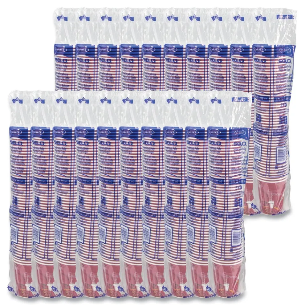 SOLO 10 oz. Paper Hot Drink Cups in Bistro Design - Maroon (1000/Carton)