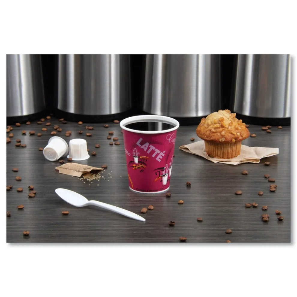 SOLO 10 oz. Paper Hot Drink Cups in Bistro Design - Maroon (1000/Carton)