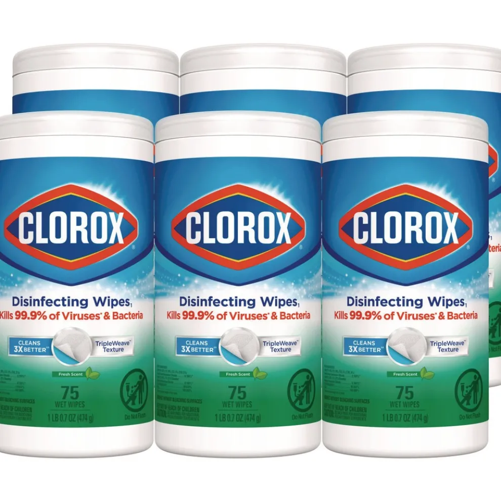 Clorox 7 in. x 8 in. 1-Ply Disinfecting Wipes - Fresh Scent, White (450/Carton)