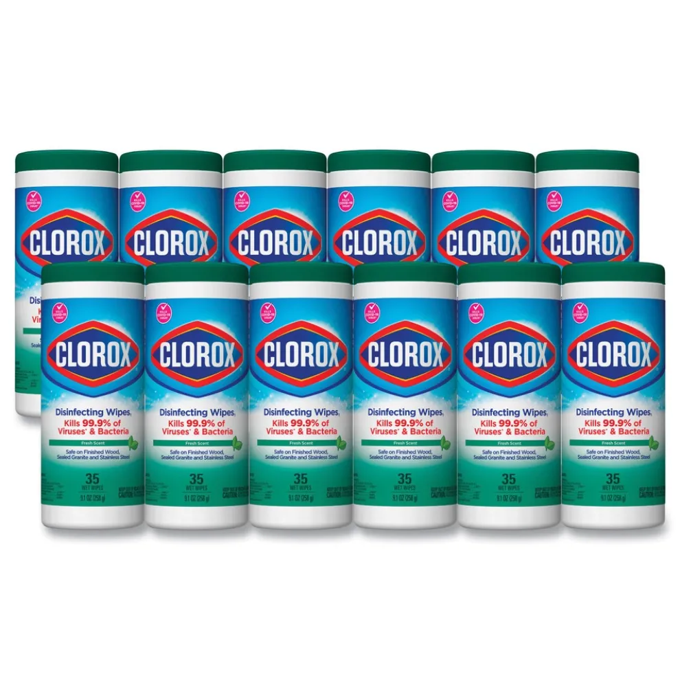 Clorox 7 in. x 8 in. 1-Ply Bleach Free Disinfecting Wipes - Fresh Scent, White (12 Canisters/Carton)