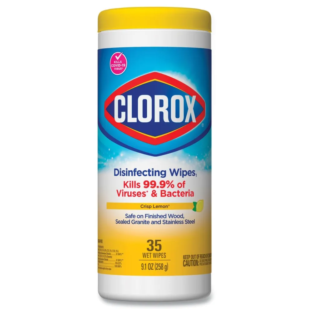 Clorox 7 in. x 8 in. 1-Ply Disinfecting Wipes - Crisp Lemon, White (35/Canister)