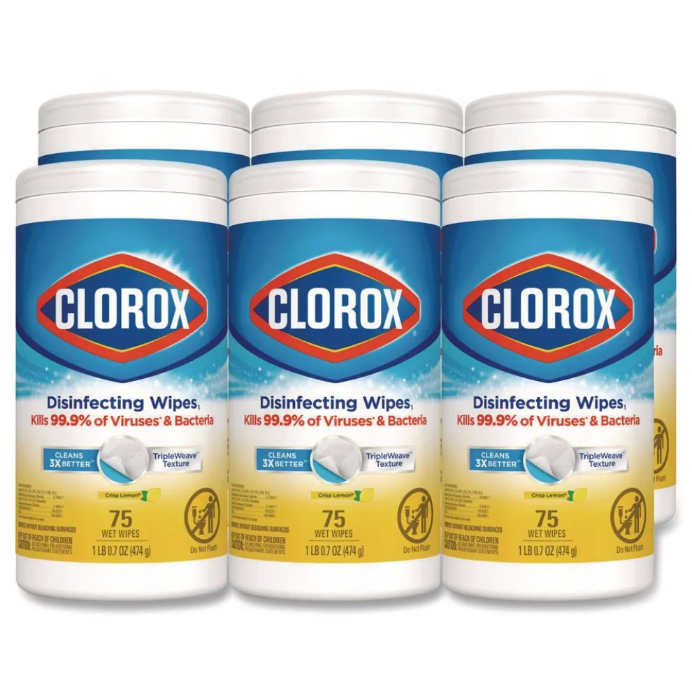 Clorox 7 in. x 7.75 in. 1-Ply Bleach Free Disinfecting Cleaning Wipes - Crisp Lemon White (6/Carton)