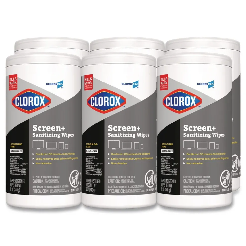 Clorox CloroxPro ScreenPlus 6 in. x 8 in. Sanitizing Wipes - Citrus Blend White (6/Carton)