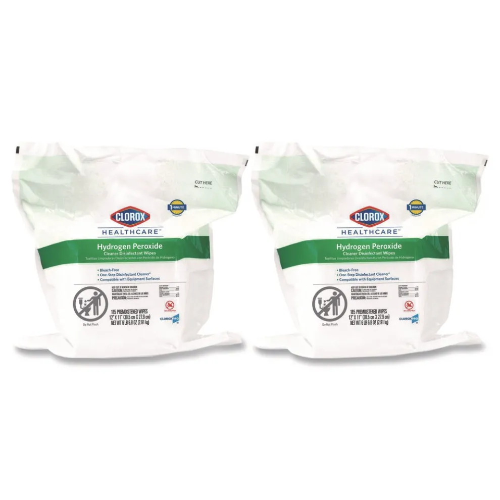 Clorox Healthcare 12 in. x 11 in. Hydrogen Peroxide Cleaner Disinfectant Wipes - Unscented White (2/Carton)
