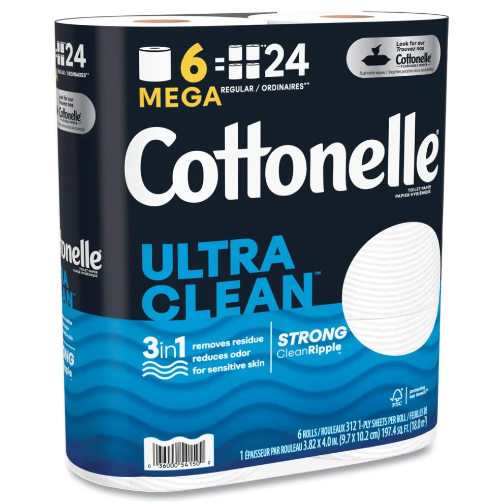 Cottonelle Ultra CleanCare 1-Ply Septic Safe Mega Rolls Strong Tissue Toilet Paper - White (36/Carton)