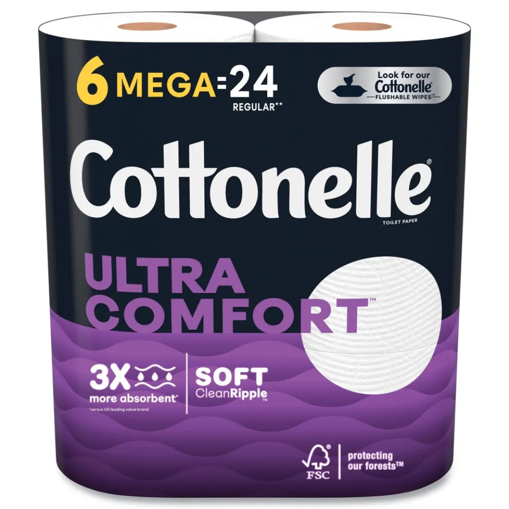Cottonelle Ultra ComfortCare Toilet Paper, Soft Tissue, Mega Rolls, Septic Safe, 2-Ply, White, 284/Roll, 6 Rolls/Pack, 36 Rolls/Carton