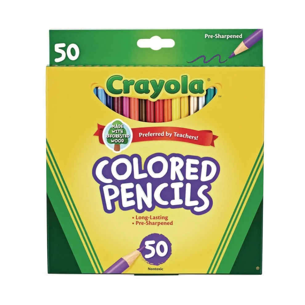 Crayola 3.3 millimeter 2B Long-Length Colored Pencil Set - Assorted Lead/Barrel Colors (50/Box)