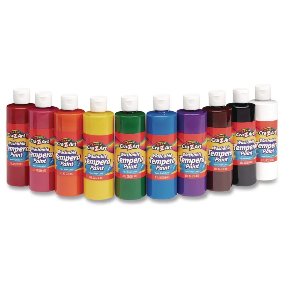 Cra-Z-Art Washable Tempera Paint, 10 Assorted Colors, 8 oz Bottle, 10/Pack