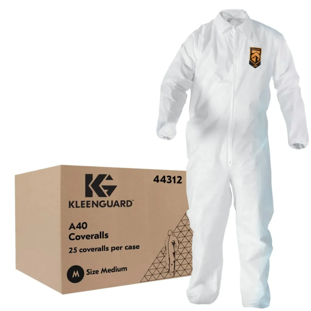 Ansell A40 Coveralls with Zipper Front and Elastic Wrists and Ankles - Medium/White (25/Carton)