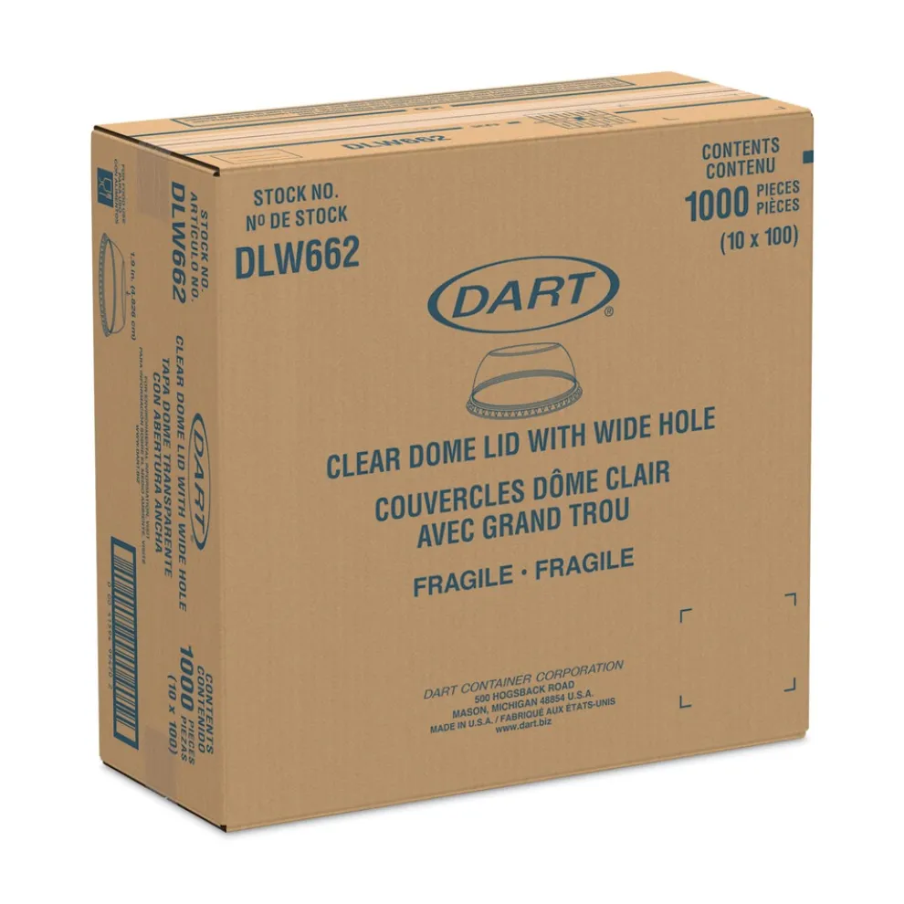 Dart DLW662 1.9 in. Diameter Hole Open-Top Dome Lid Fits 9 oz. To 22 oz. Plastic Cups - Clear (1000/Carton)