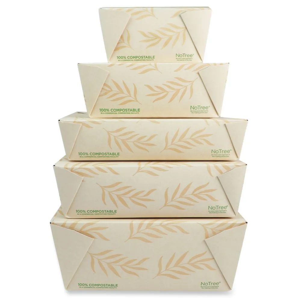 World Centric TO-NT-3 6.25 in. x 8.7 in. x 2.5 in. 65 oz. Sugarcane No Tree Folded Takeout Containers - Natural (200/Carton)