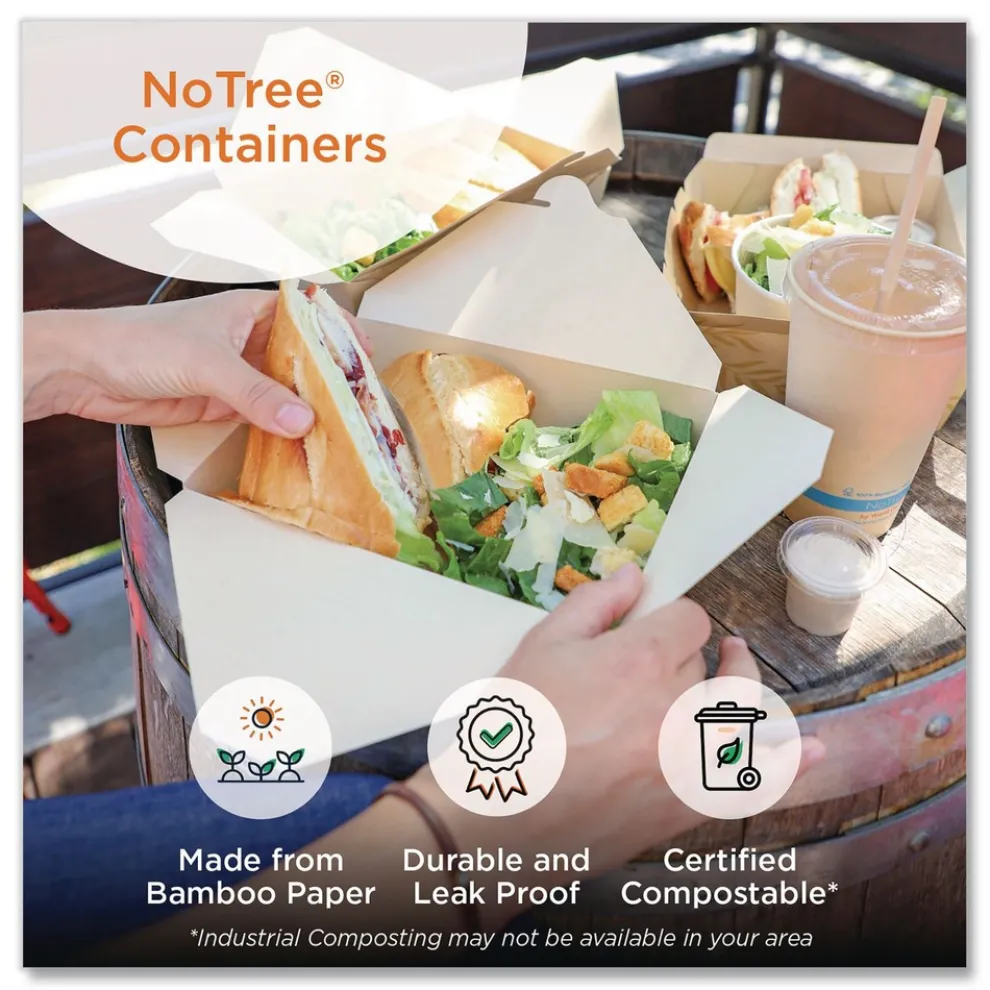 World Centric TO-NT-3 6.25 in. x 8.7 in. x 2.5 in. 65 oz. Sugarcane No Tree Folded Takeout Containers - Natural (200/Carton)
