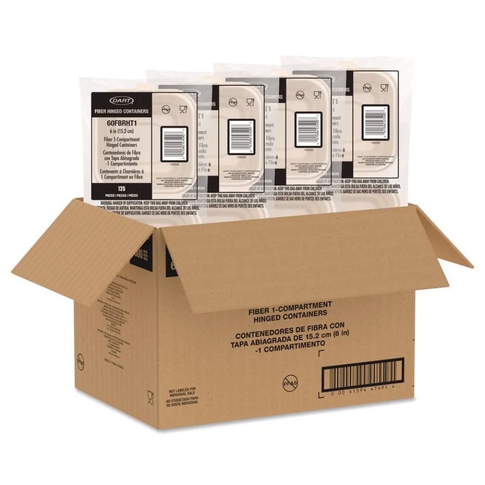 Dart 6.12 in. x 5.87 in. x 3.1 in. ProPlanet Seal Compostable Molded Fiber Hinged Trays - Natural (500/Carton)