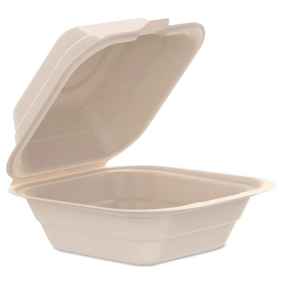 Dart 6.12 in. x 5.87 in. x 3.1 in. ProPlanet Seal Compostable Molded Fiber Hinged Trays - Natural (500/Carton)