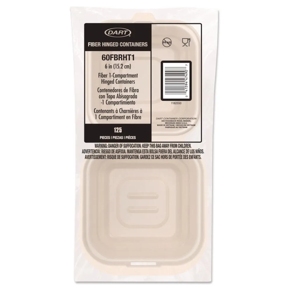 Dart 6.12 in. x 5.87 in. x 3.1 in. ProPlanet Seal Compostable Molded Fiber Hinged Trays - Natural (500/Carton)