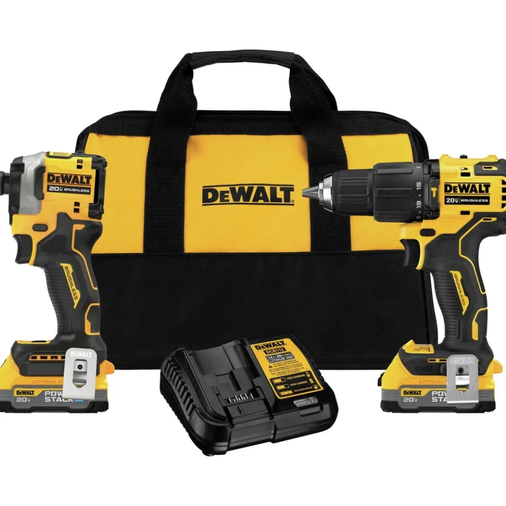 Dewalt 20V MAX Brushless Lithium-Ion 1/2 in. Cordless Hammer Drill Driver and 1/4 in. Impact Driver Kit (1.7 Ah)