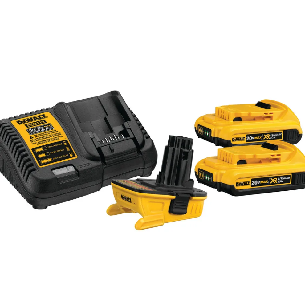Dewalt 20V MAX Lithium-Ion Battery/Charger/Adapter Kit for 18V Cordless Tools with 2 Batteries (2 Ah)