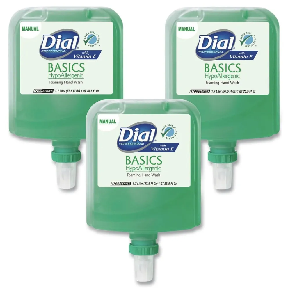 Dial Professional Basics 1.7 Liter Hypoallergenic Foaming Hand Wash Refill for Dial 1700 Dispenser - Honeysuckle (3/Carton)