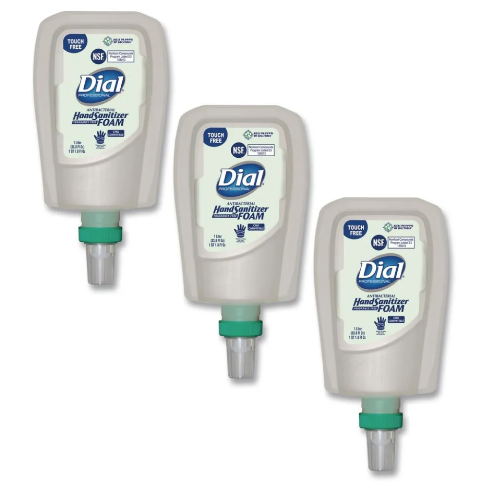 Dial Professional 1 Liter Bottle Antibacterial Foaming Hand Sanitizer Refill for FIT Touch Free Dispenser - Fragrance-Free (3/Carton)