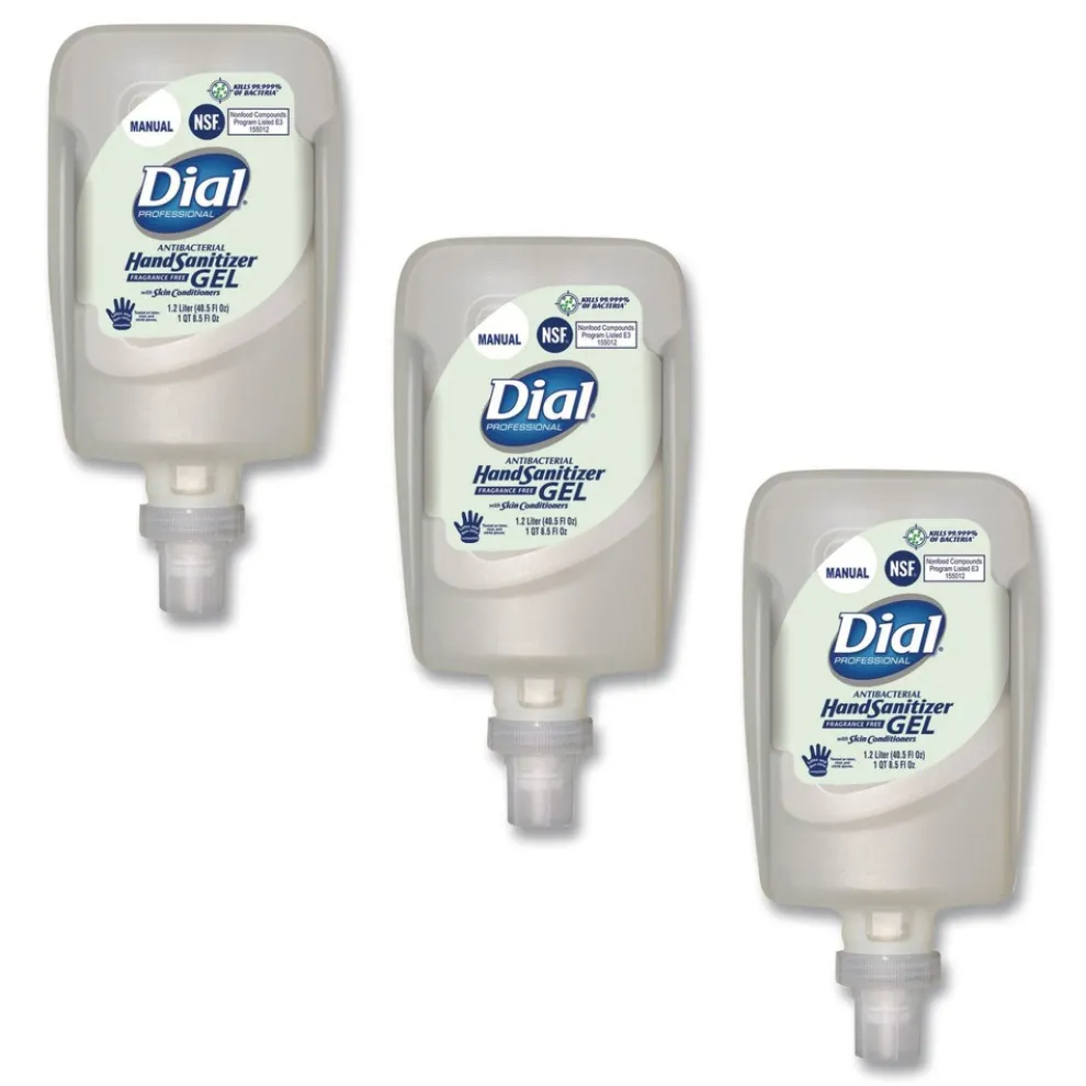Dial Professional 1.2 Liter Antibacterial Gel Hand Sanitizer Refill for FIT Manual Dispenser - Fragrance-Free (3/Carton)