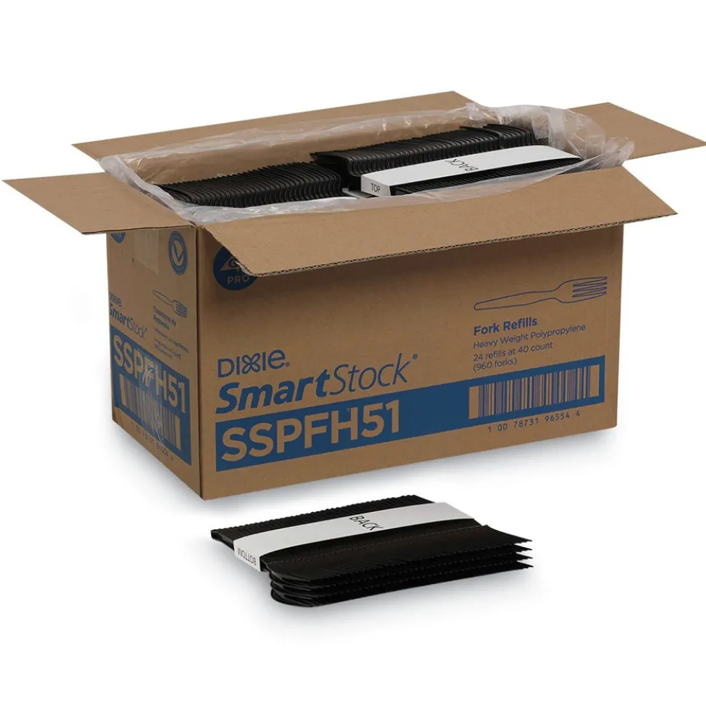 Dixie SmartStock Series-O 6 in. Heavyweight Plastic Cutlery Forks Refill - Black (40/Pack, 24 Packs/Carton)