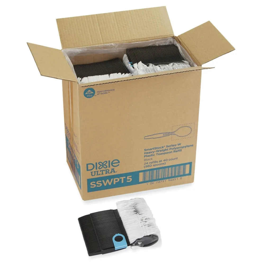 Dixie SmartStock Wrapped Heavyweight Cutlery Teaspoons Refill - Black (960/Carton)