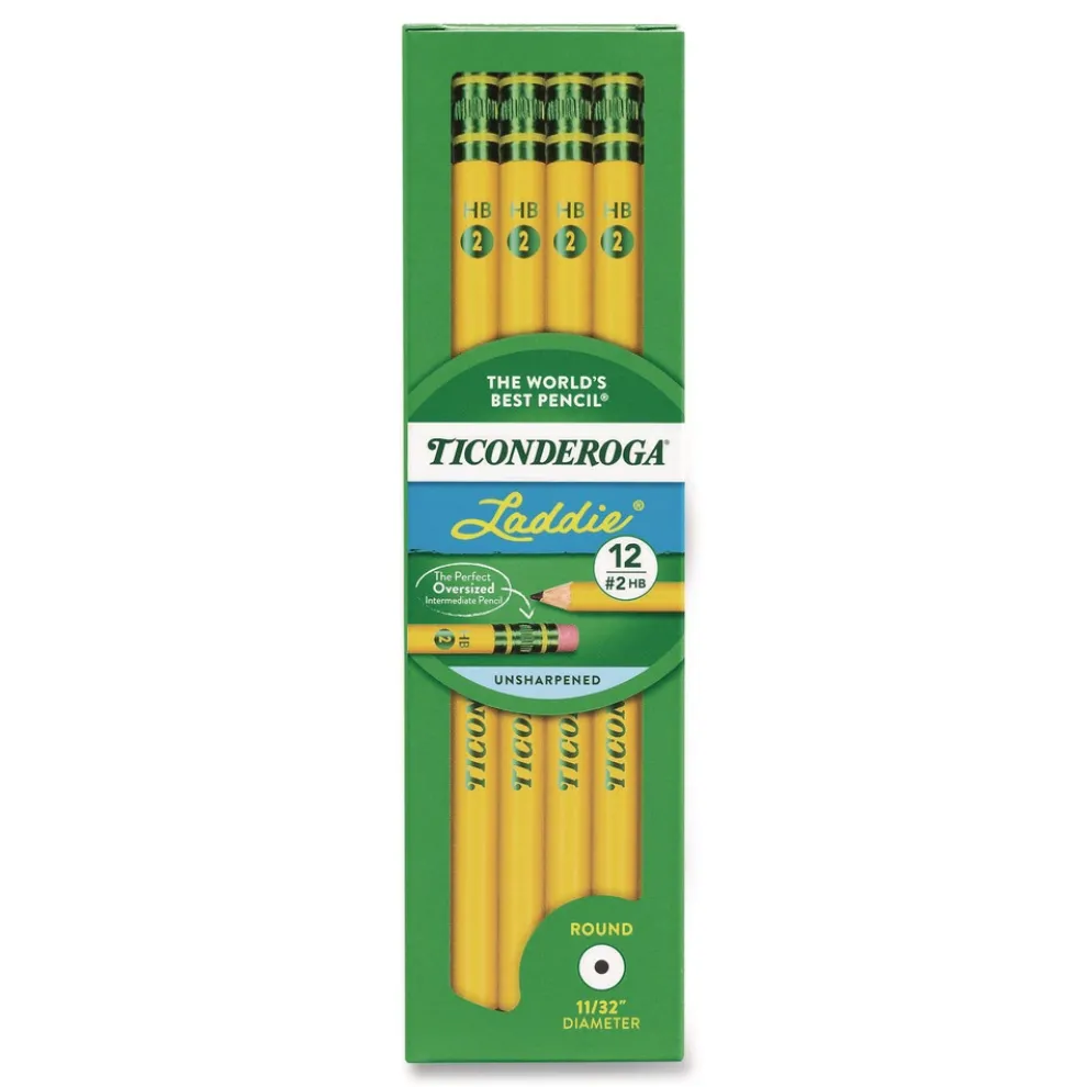 Dixon Ticonderoga Laddie HB (#2) Woodcase Pencil with Microban - Black Lead/Yellow Barrel (12/Pack)