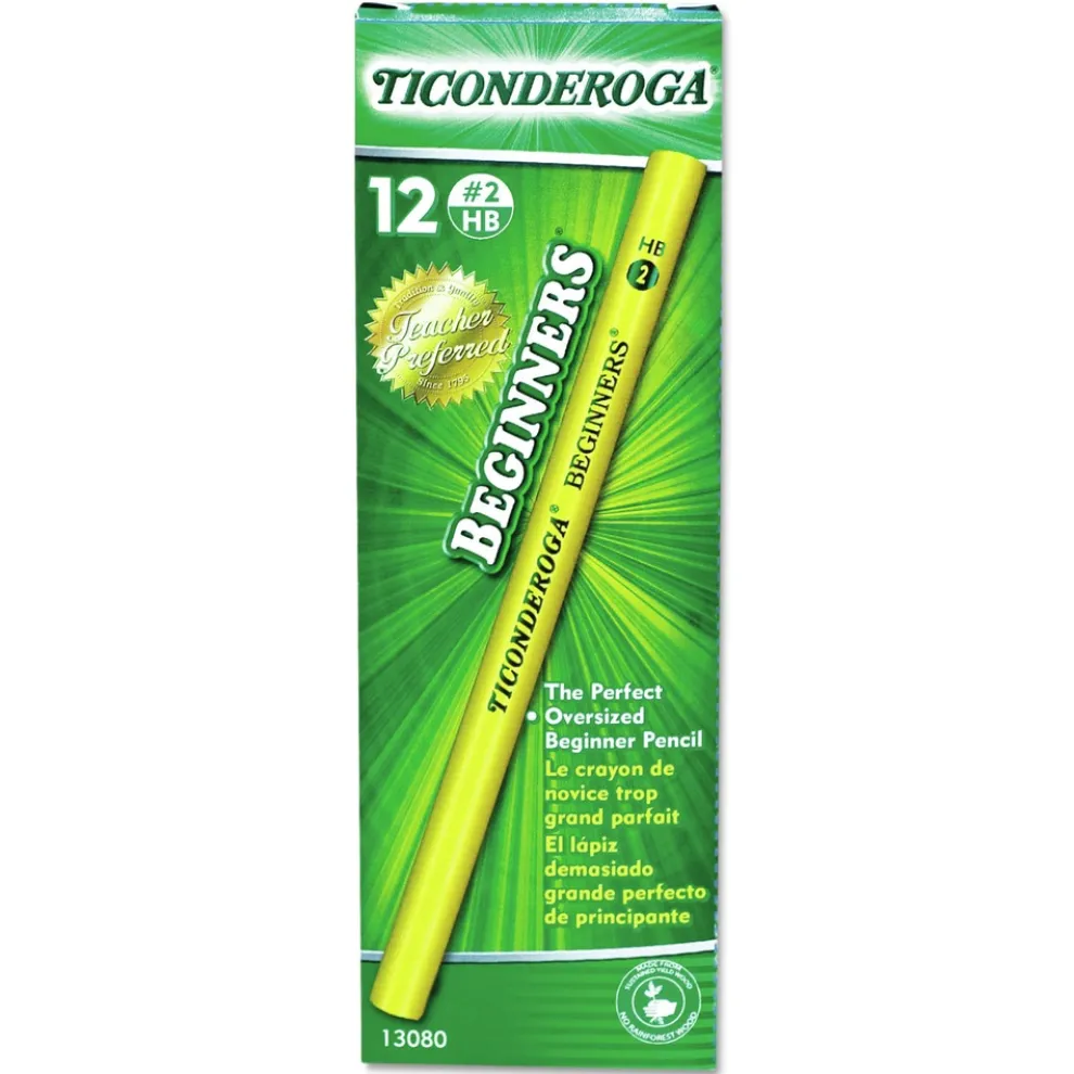 Dixon Ticonderoga Beginners HB (#2) Woodcase Pencil with Microban - Black Lead/Yellow Barrel (1-Dozen)