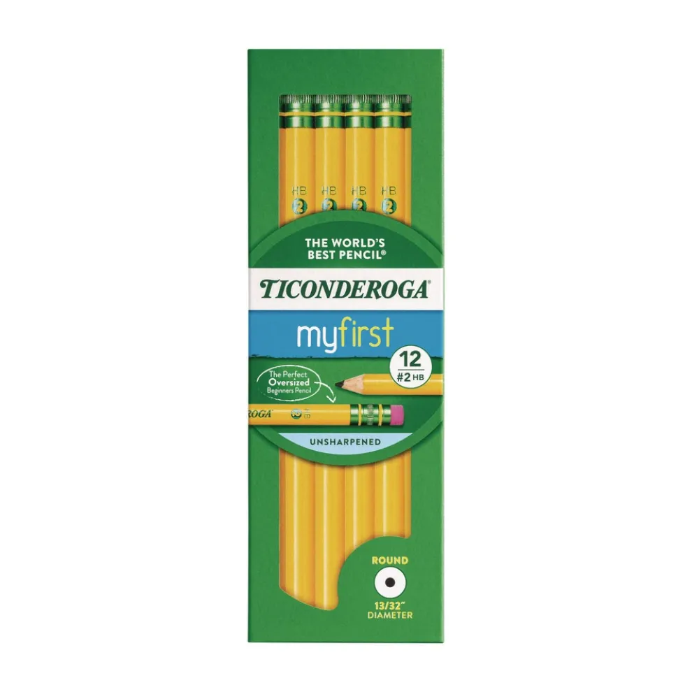 Dixon Ticonderoga Beginners HB (#2) Woodcase Pencil with Eraser and Microban - Black Lead/Yellow Barrel (12/Pack)
