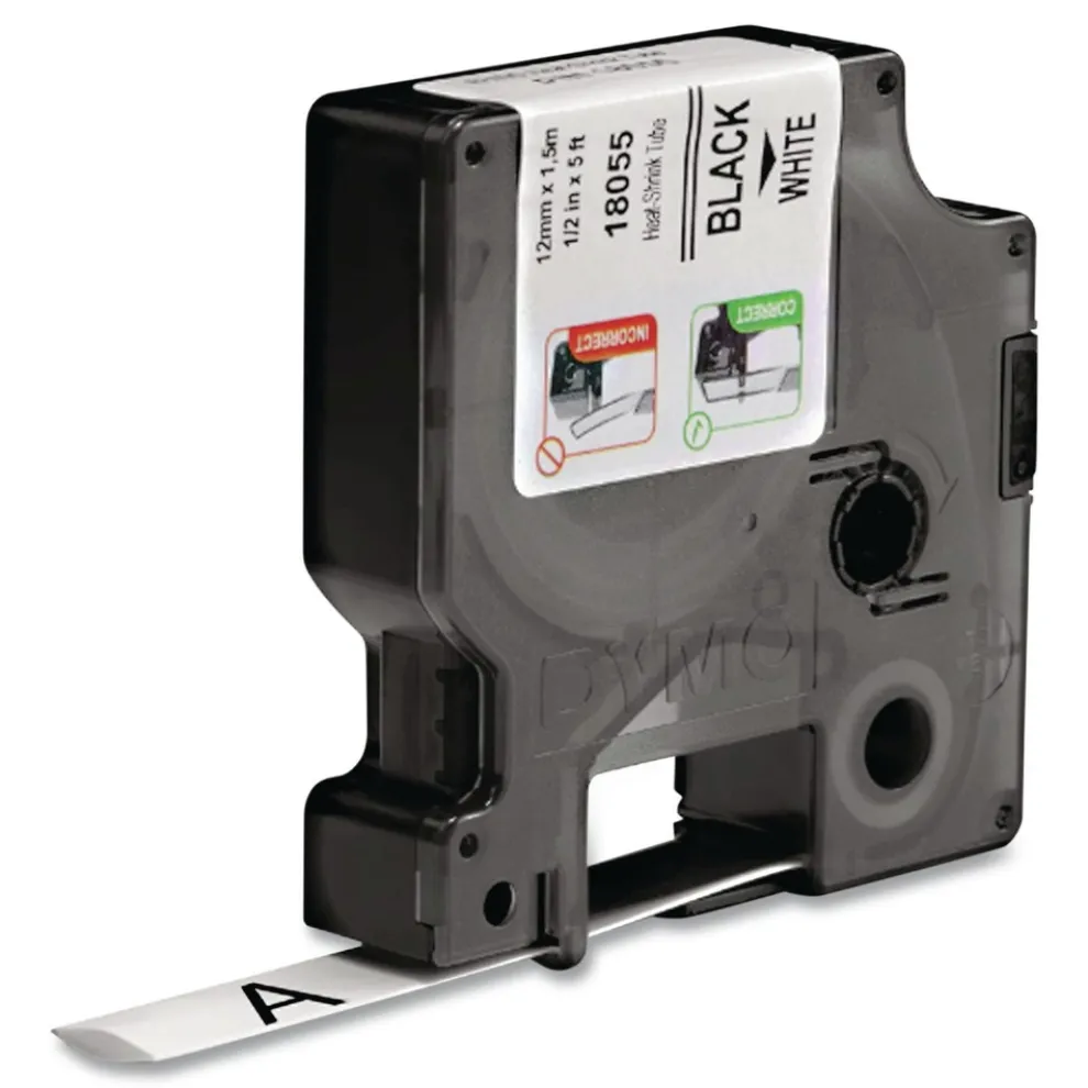 DYMO 0.5 in. x 5 ft. Rhino Heat Shrink Tubes Industrial Label Tape - White/Black Print (1-Roll)