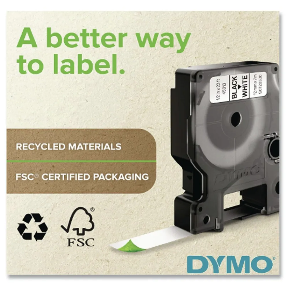 DYMO 0.5 in. x 5 ft. Rhino Heat Shrink Tubes Industrial Label Tape - White/Black Print (1-Roll)