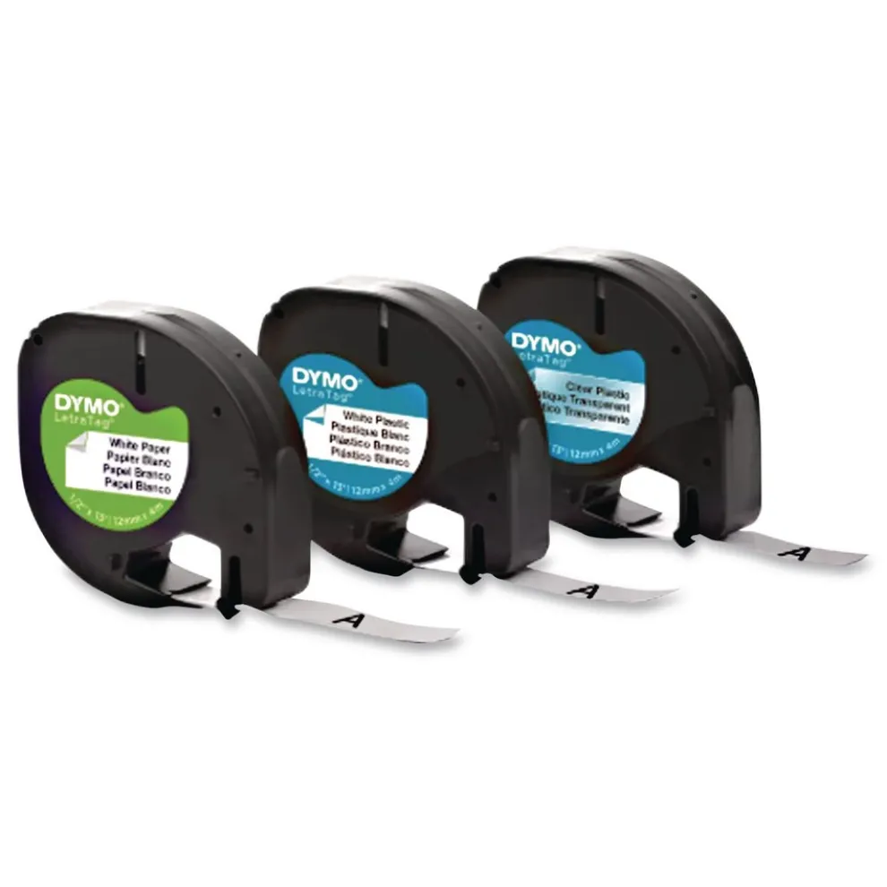 DYMO LetraTag 0.5 in. x 13 ft. Paper/Plastic Label Tape Value Pack - Assorted (3/Pack)
