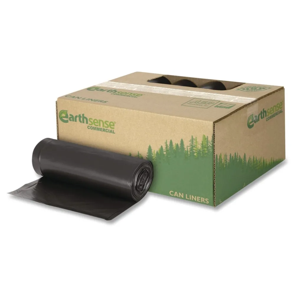 Earthsense Commercial 33 in. x 39 in. 33-Gallon 1.25 mil. Linear Low Density Recycled Can Liners - Black (100/Carton)