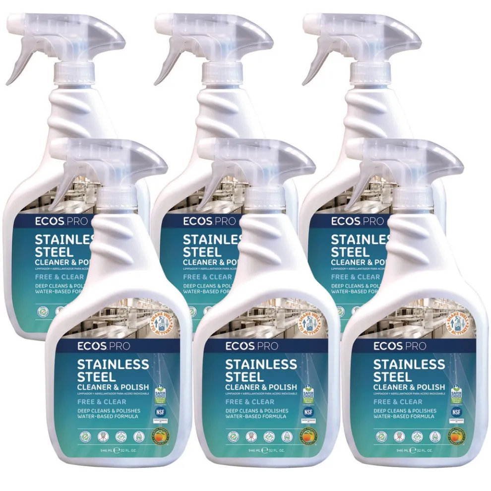 ECOS PRO 32 oz. Stainless Steel Cleaner and Polish Spray Bottle - Free and Clear Scent (6/Carton)
