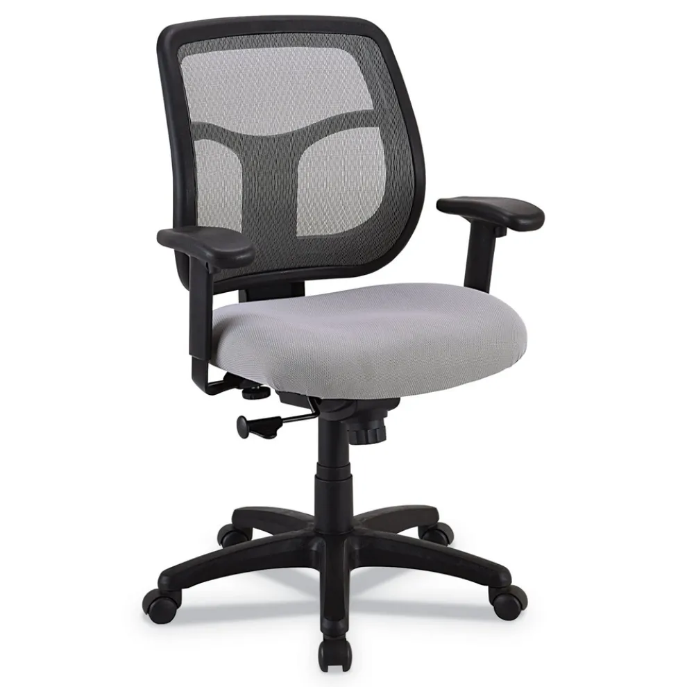 Eurotech 18.1 in. to 21.7 in. Seat Height Apollo Mid-Back Mesh Chair - Silver Seat, Silver Back, Black Base