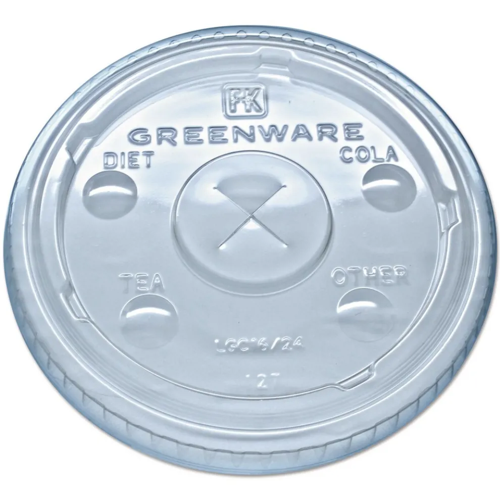 Fabri-Kal Greenware X-Slot Sugarcane Cold Drink Lids, Fits 16 oz/18 oz/24 oz Cold Cups - Clear (1000/Carton)