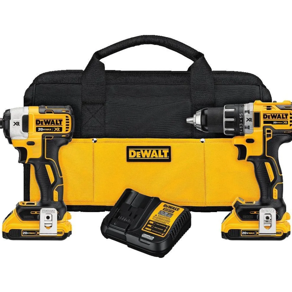 Factory Reconditioned Dewalt 20V MAX XR Brushless Lithium-Ion 1/2 in. Cordless Drill Drill Driver/ 1/4 in. Impact Driver Combo Kit (2 Ah)
