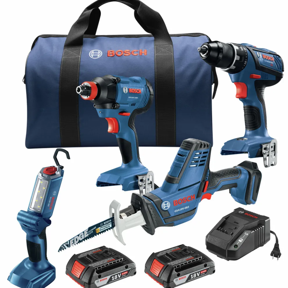 Factory Reconditioned Bosch 18V Lithium-Ion Cordless 4-Tool Combo Kit (2 Ah)