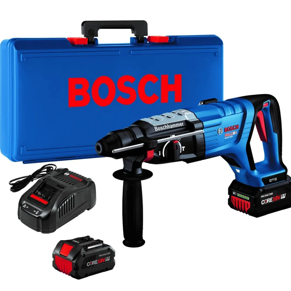 Factory Reconditioned Bosch 18V PROFACTOR Brushless Lithium-Ion 1-1/8 in. Cordless Connected-Ready SDS-plus Bulldog Rotary Hammer Kit with 2 Batteries (8 Ah)