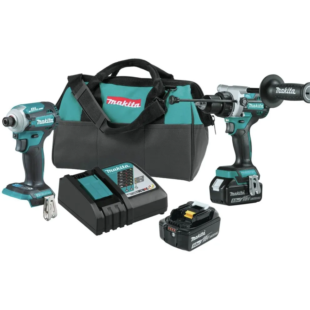 Factory Reconditioned Makita 18V LXT Brushless Lithium-Ion 1/2 in. Cordless Hammer Drill Driver and 4-Speed Impact Driver Combo Kit with 2 Batteries (5 Ah)