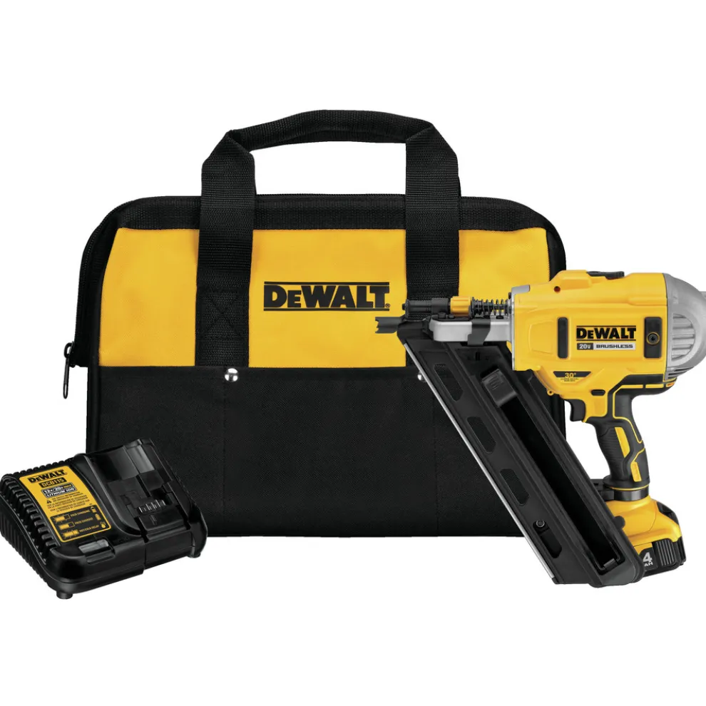 Factory Reconditioned Dewalt 20V MAX XR Dual Speed Lithium-Ion 30 Degrees Cordless Paper Collated Framing Nailer Kit (4 Ah)