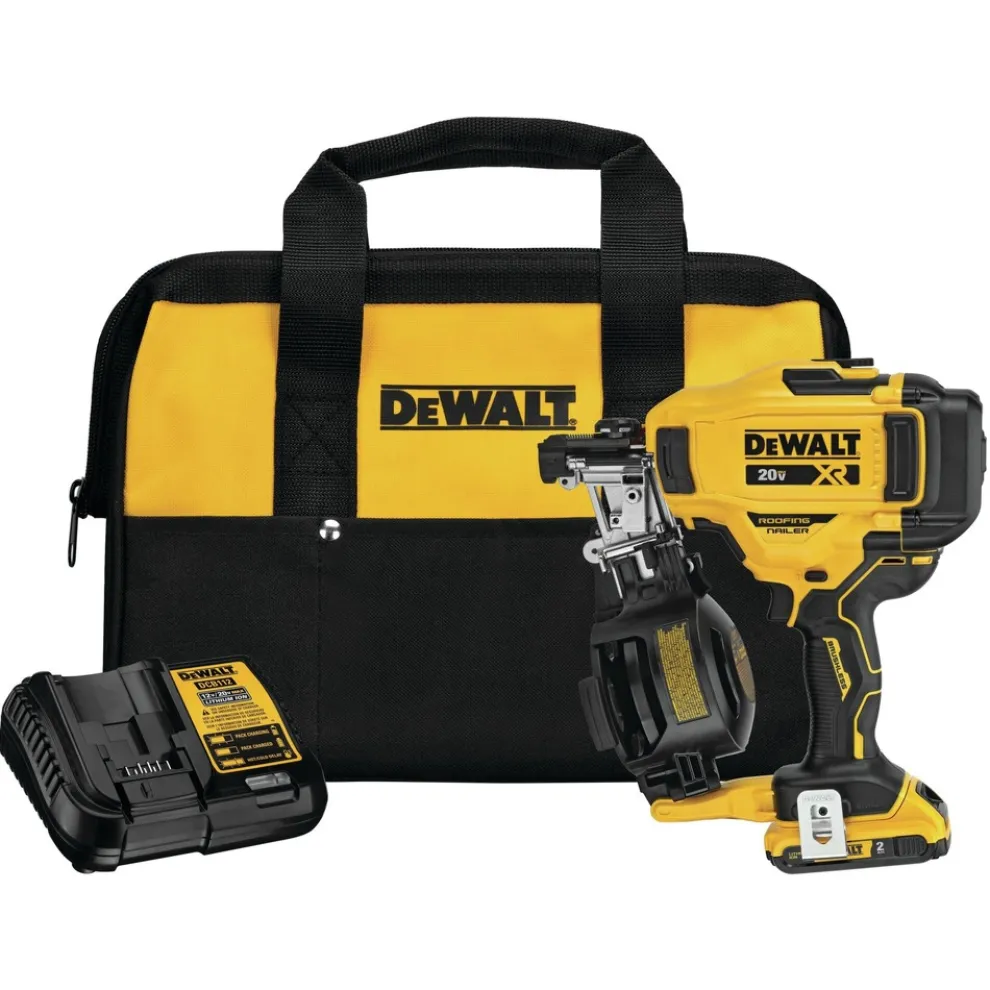 Factory Reconditioned Dewalt 20V MAX Brushless Lithium-Ion 15 Degree Cordless Coil Roofing Nailer Kit (2 Ah)