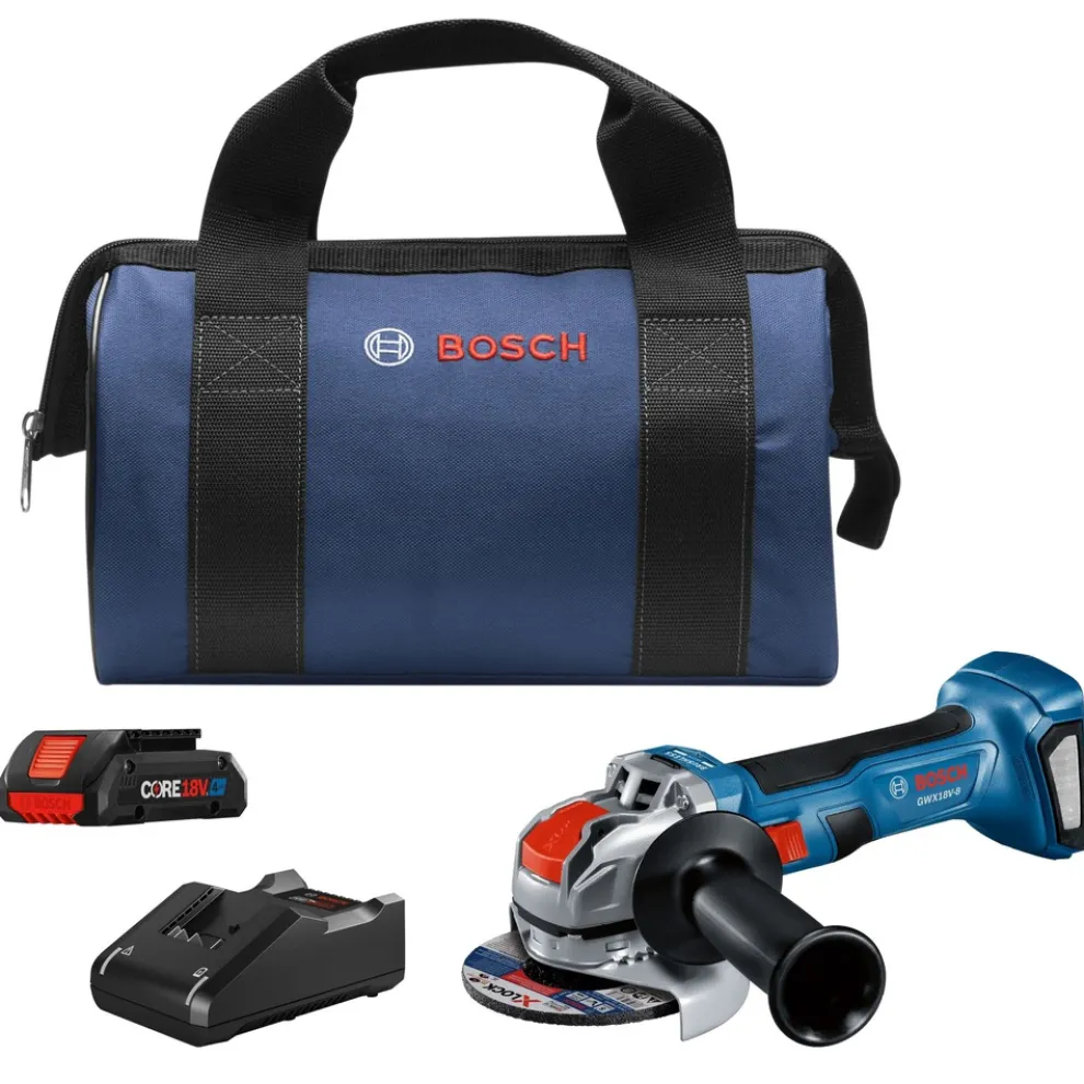 Factory Reconditioned Bosch 18V Lithium-Ion Brushless 4-1/2 in. Cordless X-LOCK Angle Grinder Kit (4 Ah)
