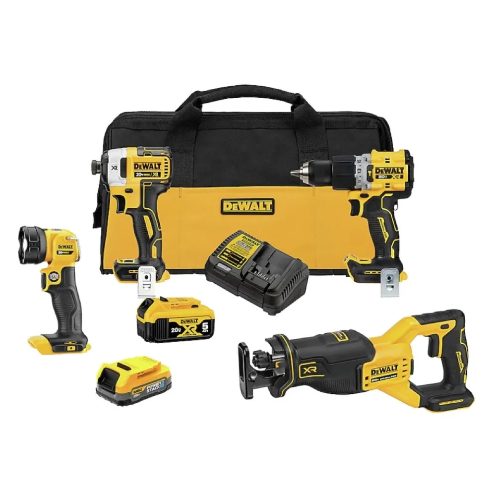 Factory Reconditioned Dewalt 20V MAX XR Brushless Lithium-Ion 4-Tool Combo Kit (1.7 Ah/5 Ah)