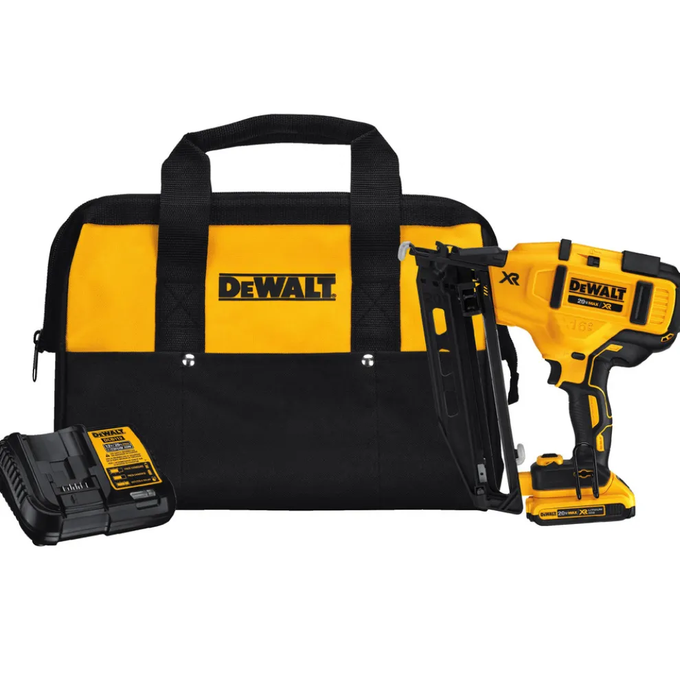 Factory Reconditioned Dewalt 20V MAX Brushless Lithium-Ion 16-Gauge 2-1/2 in. Cordless Angled Finish Nailer Kit (2 Ah)